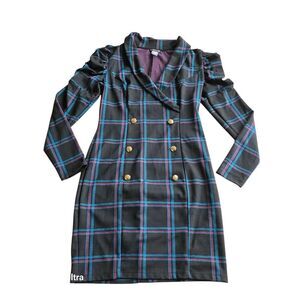 Venus womens Sz M black multicolor plaid blazer mini dress